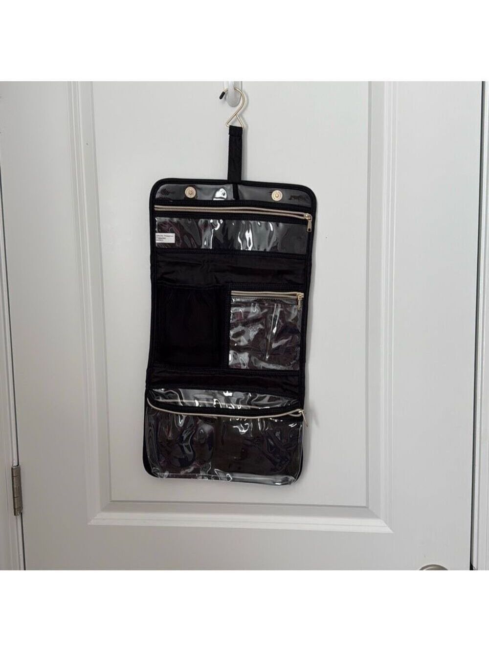 Black Hanging Travel Toiletry Bag Organizer with Clear Zip Compartments